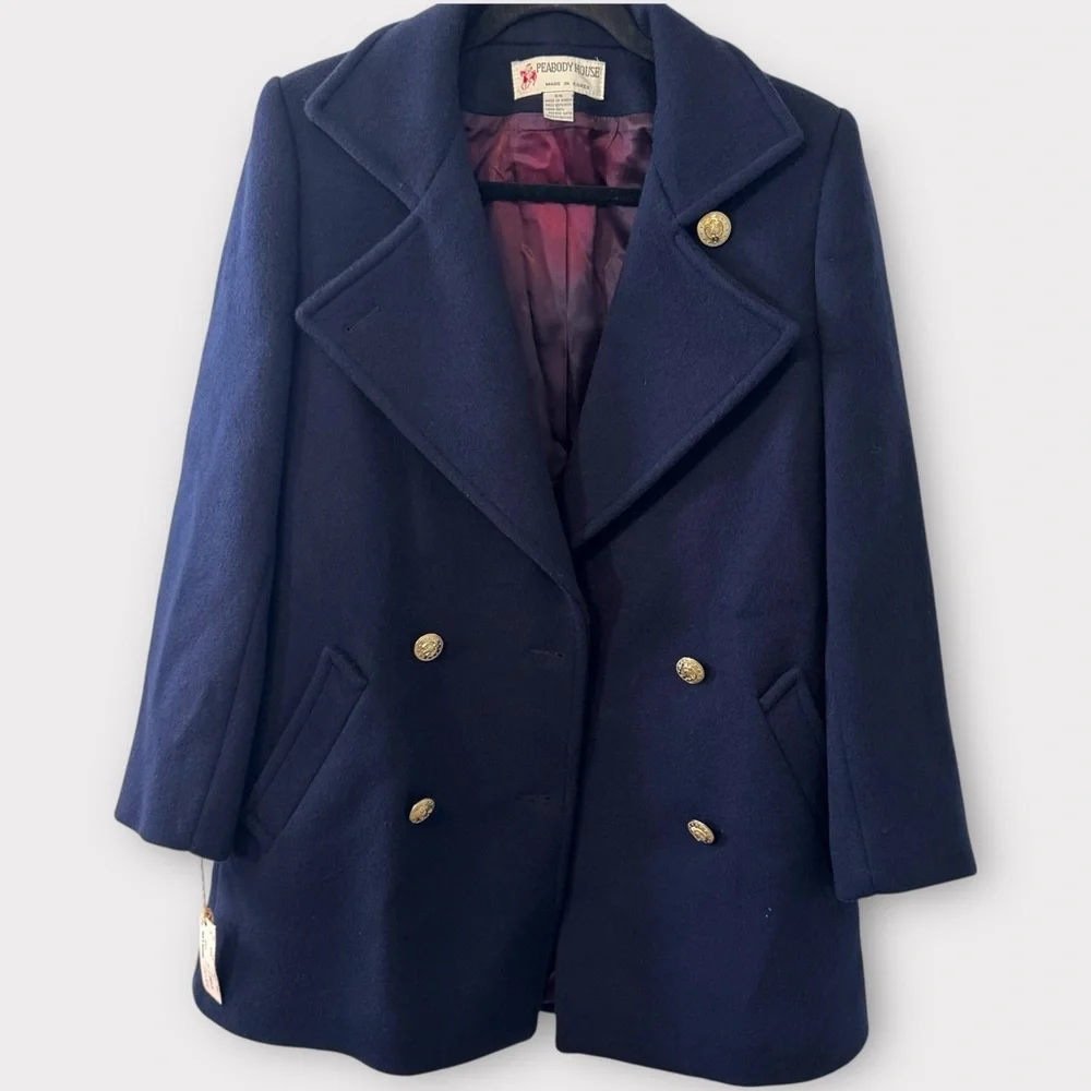 Vintage Wool Womens Navy Peabody House Peacoat Gold Button Size 3/4 - Picture 1 of 15